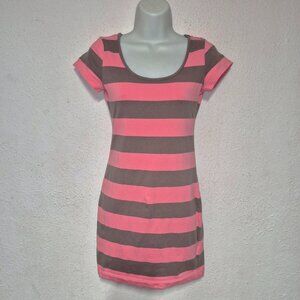 H&M Tee shirt dress, Broad stripes in Pink and Brown. Size Small